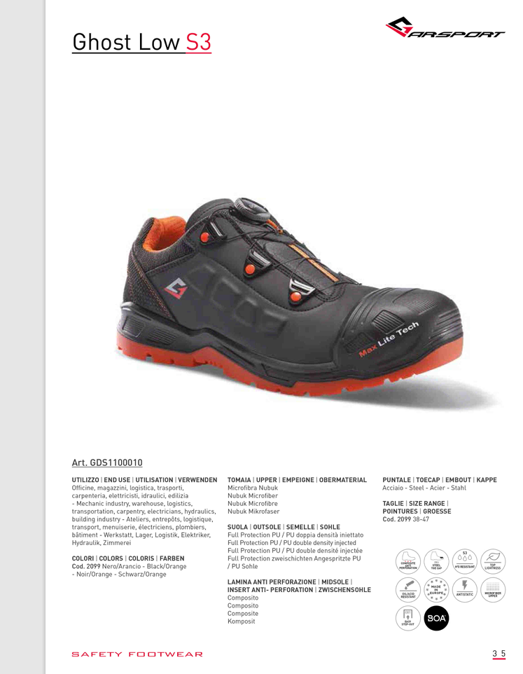 Garsport Ghost Low vernesko,  Boa-snøresystem. S3, SRC