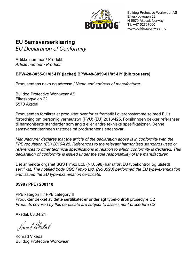 Bulldog regnbukse PU, gul/svart,